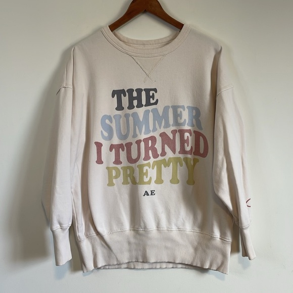 American Eagle Outfitters Tops - AE The Summer I Turned Pretty Crewneck XS Cream Pink TV Sweatshirt Loungewear